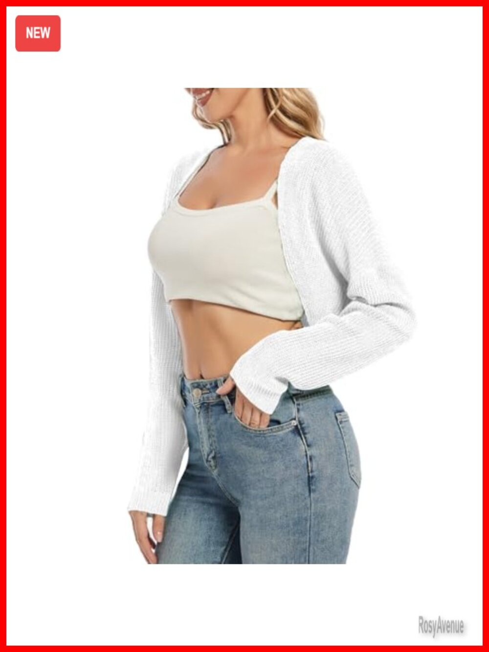 Long Sleeve Cropped Bolero Shrug Cardigan Open Front Knit - Picture 4 of 7